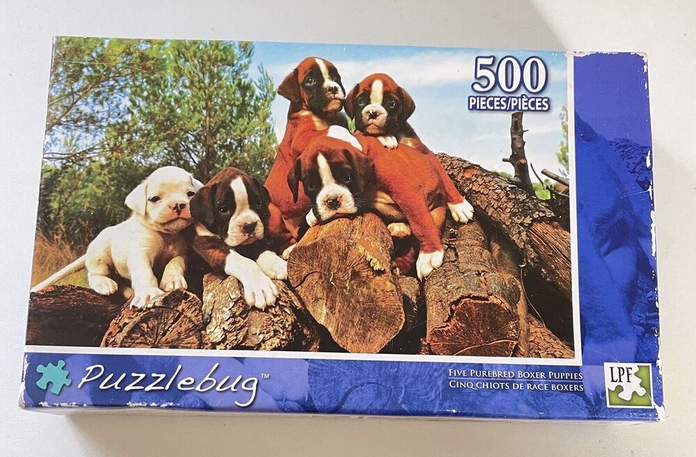 NEW SEALED Puzzlebug * 500 pc Boxer puppies 18.25"x11" Age 8+